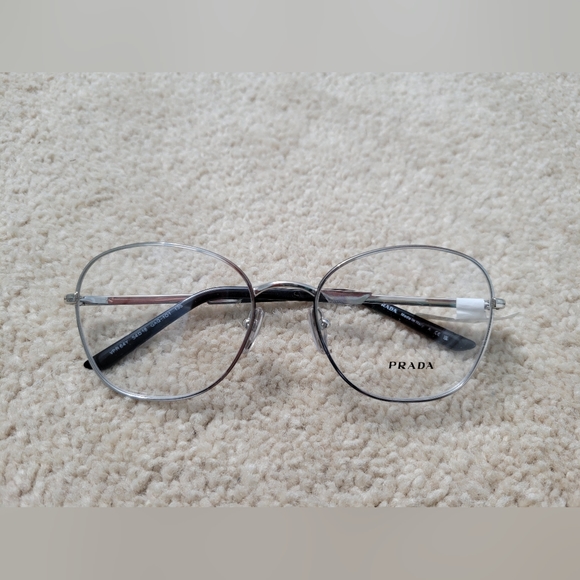 Prada 0PR 64YV Eyeglasses Silver/Black Frame Round Full Rim 54-18-135 No Case - Picture 8 of 15